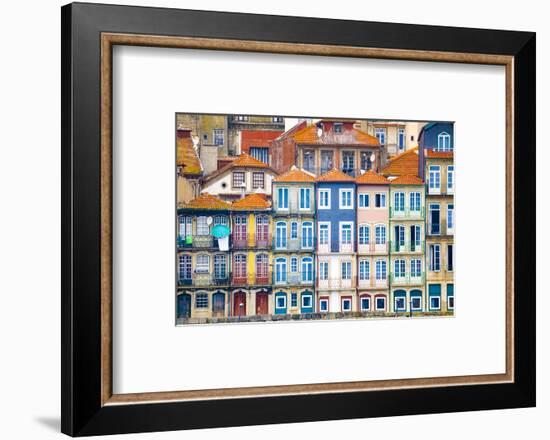 Europe, Portugal, Porto. Colorful building facades next to Douro River.-Jaynes Gallery-Framed Photographic Print