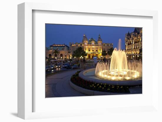 Europe, Principality of Monaco, Monte Carlo, Casino, Fountain, Night-Chris Seba-Framed Photographic Print