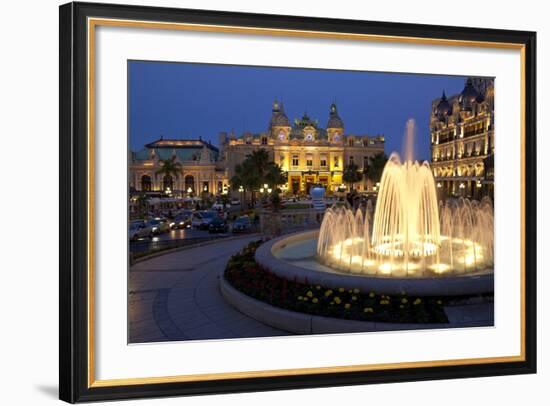 Europe, Principality of Monaco, Monte Carlo, Casino, Fountain, Night-Chris Seba-Framed Photographic Print