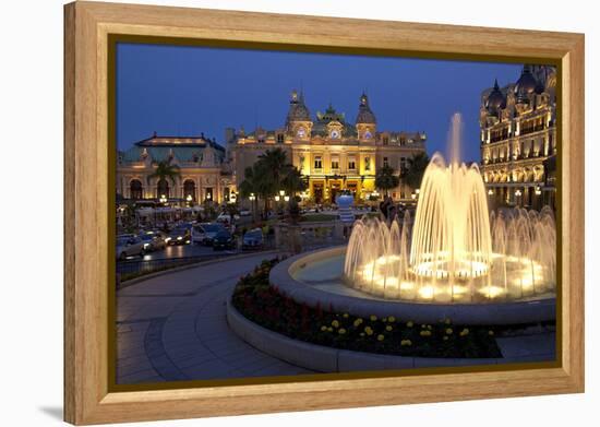 Europe, Principality of Monaco, Monte Carlo, Casino, Fountain, Night-Chris Seba-Framed Premier Image Canvas