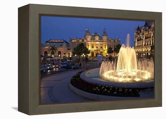 Europe, Principality of Monaco, Monte Carlo, Casino, Fountain, Night-Chris Seba-Framed Premier Image Canvas