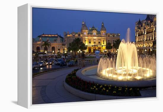 Europe, Principality of Monaco, Monte Carlo, Casino, Fountain, Night-Chris Seba-Framed Premier Image Canvas