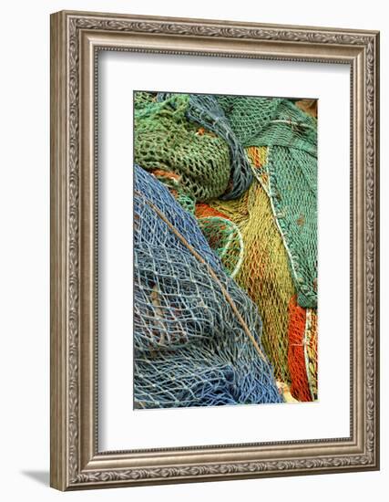 Europe, Scotland, Oban, brightly colored fishing nets-Jay Sturdevant-Framed Photographic Print