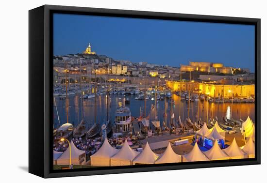 Europe, South of France, Provence, Marseille, Vieux Port Harbour, Celebration, Dusk-Chris Seba-Framed Premier Image Canvas