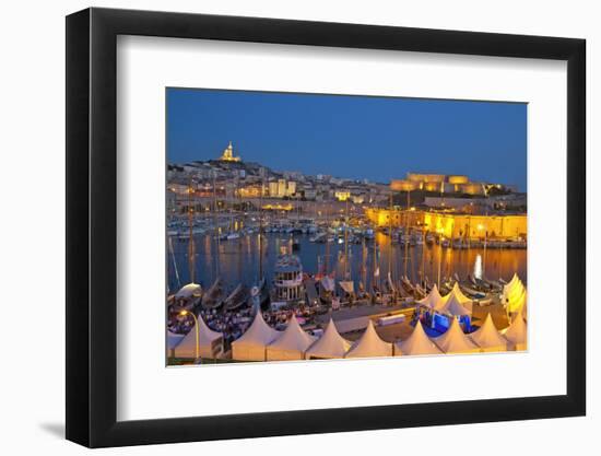 Europe, South of France, Provence, Marseille, Vieux Port Harbour, Celebration, Dusk-Chris Seba-Framed Photographic Print