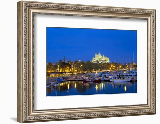Europe, Spain, Balearic Islands, Island Majorca, Capital of Palma, Harbour, Cathedral, Dusk-Chris Seba-Framed Photographic Print