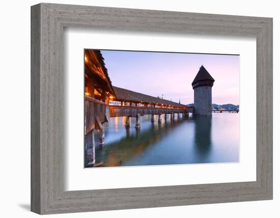 Europe, Switzerland, Lucerne. Bridge at dusk-ClickAlps-Framed Photographic Print