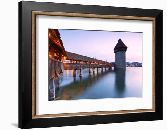 Europe, Switzerland, Lucerne. Bridge at dusk-ClickAlps-Framed Photographic Print