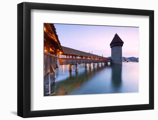 Europe, Switzerland, Lucerne. Bridge at dusk-ClickAlps-Framed Photographic Print