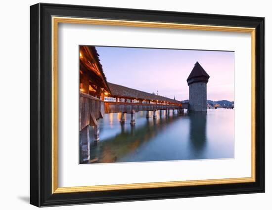 Europe, Switzerland, Lucerne. Bridge at dusk-ClickAlps-Framed Photographic Print