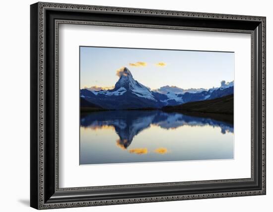 Europe, Switzerland, Valais, Zermatt, Matterhorn (4478M), Stellisee Lake-Christian Kober-Framed Photographic Print