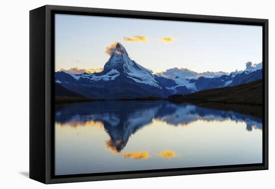 Europe, Switzerland, Valais, Zermatt, Matterhorn (4478M), Stellisee Lake-Christian Kober-Framed Premier Image Canvas