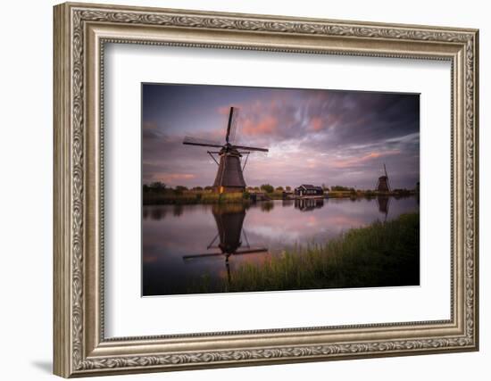 Europe, The Netherlands. Kinderdijk windmills at sunset.-Jaynes Gallery-Framed Photographic Print