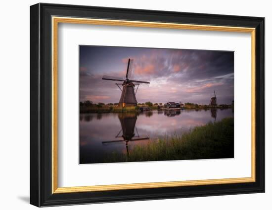 Europe, The Netherlands. Kinderdijk windmills at sunset.-Jaynes Gallery-Framed Photographic Print