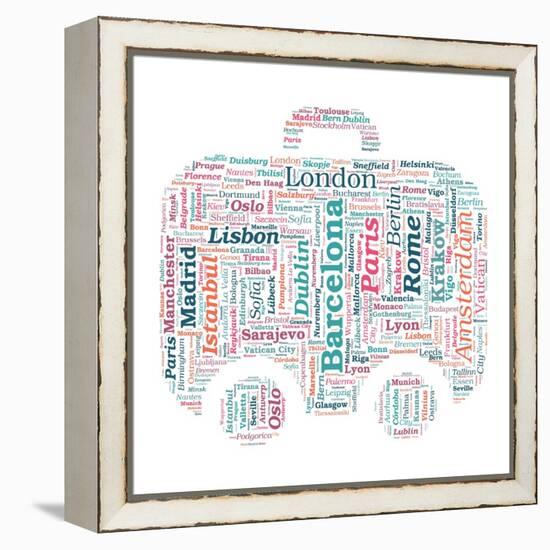 European Cities Bag Shaped Word Cloud On White Background - Tourism And Travel Concept-grasycho-Framed Stretched Canvas