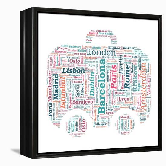 European Cities Bag Shaped Word Cloud On White Background - Tourism And Travel Concept-grasycho-Framed Stretched Canvas