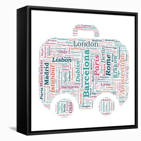 European Cities Bag Shaped Word Cloud On White Background - Tourism And Travel Concept-grasycho-Framed Stretched Canvas