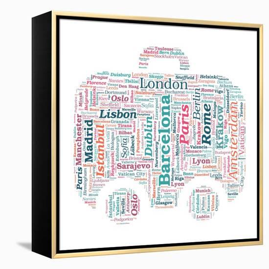 European Cities Bag Shaped Word Cloud On White Background - Tourism And Travel Concept-grasycho-Framed Stretched Canvas