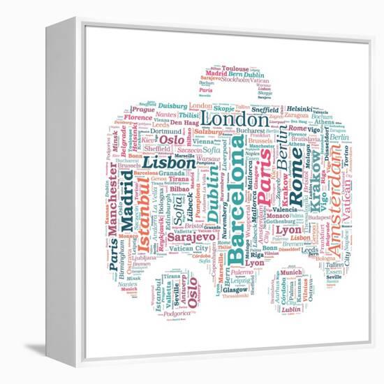 European Cities Bag Shaped Word Cloud On White Background - Tourism And Travel Concept-grasycho-Framed Stretched Canvas