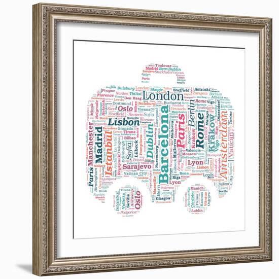 European Cities Bag Shaped Word Cloud On White Background - Tourism And Travel Concept-grasycho-Framed Premium Giclee Print