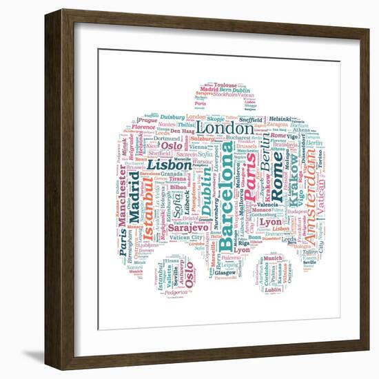 European Cities Bag Shaped Word Cloud On White Background - Tourism And Travel Concept-grasycho-Framed Art Print