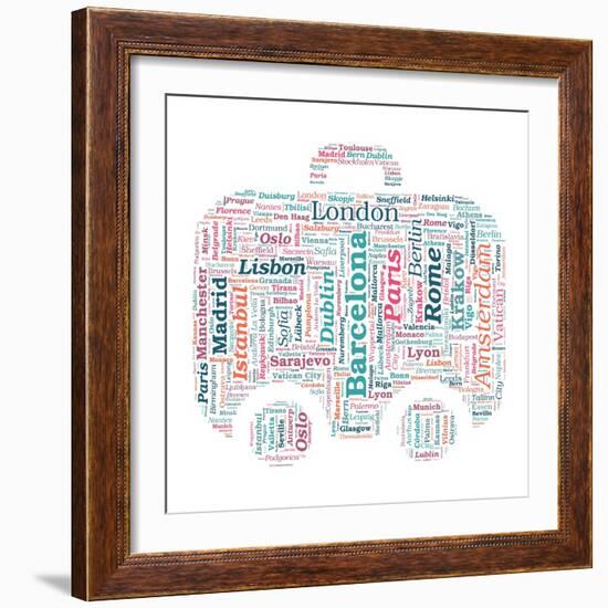 European Cities Bag Shaped Word Cloud On White Background - Tourism And Travel Concept-grasycho-Framed Art Print