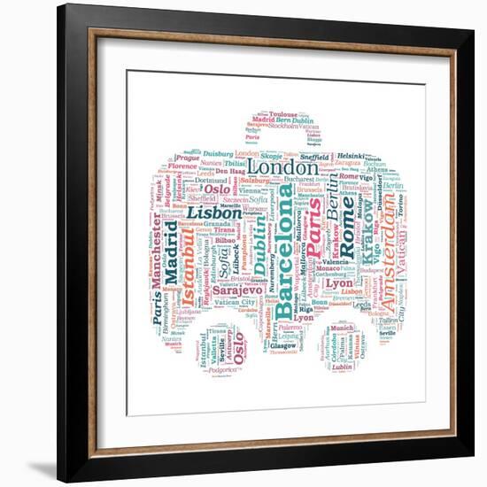 European Cities Bag Shaped Word Cloud On White Background - Tourism And Travel Concept-grasycho-Framed Art Print