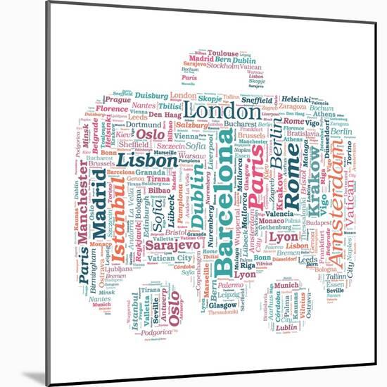 European Cities Bag Shaped Word Cloud On White Background - Tourism And Travel Concept-grasycho-Mounted Art Print