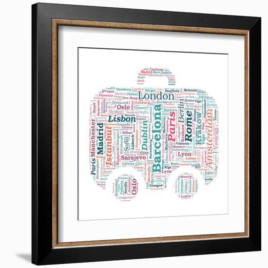 European Cities Bag Shaped Word Cloud On White Background - Tourism And Travel Concept-grasycho-Framed Art Print