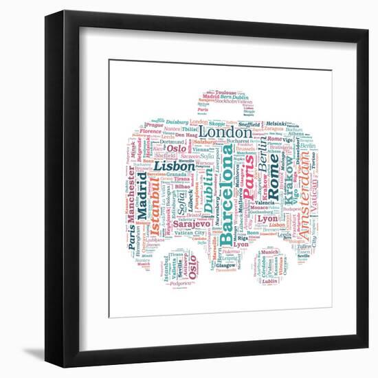 European Cities Bag Shaped Word Cloud On White Background - Tourism And Travel Concept-grasycho-Framed Art Print