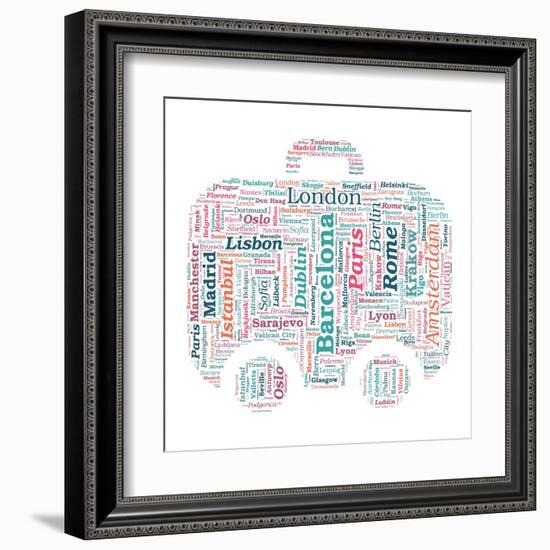 European Cities Bag Shaped Word Cloud On White Background - Tourism And Travel Concept-grasycho-Framed Art Print