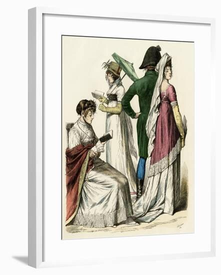 European Ladies Reading and a Couple Walking During the Early French Empire Period, 1802 to 1804-null-Framed Giclee Print