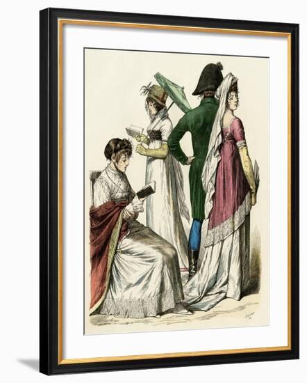 European Ladies Reading and a Couple Walking During the Early French Empire Period, 1802 to 1804-null-Framed Giclee Print