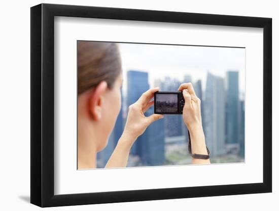 European Tourist Taking a Picture of Singapore Skyline-Harry Marx-Framed Photographic Print