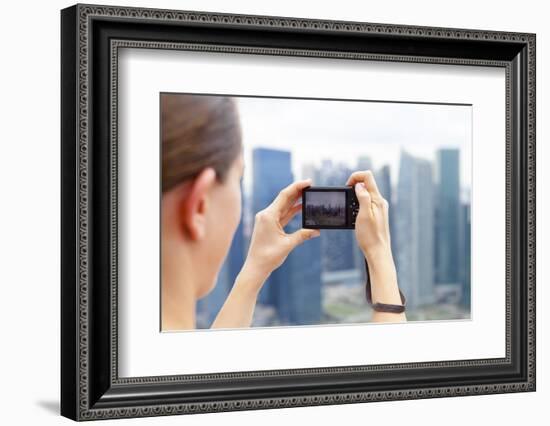 European Tourist Taking a Picture of Singapore Skyline-Harry Marx-Framed Photographic Print