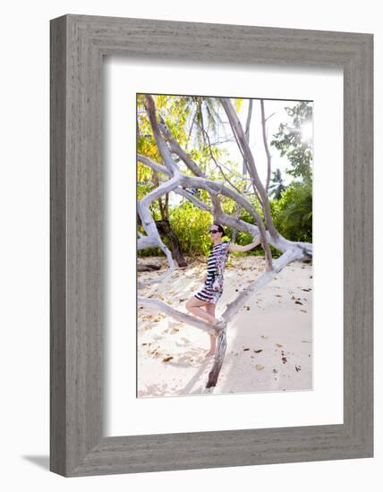 European Woman, Seychelles, Praslin, Beach Photo Shooting, Sunrise, Fashion-Harry Marx-Framed Photographic Print