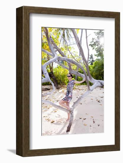 European Woman, Seychelles, Praslin, Beach Photo Shooting, Sunrise, Fashion-Harry Marx-Framed Photographic Print