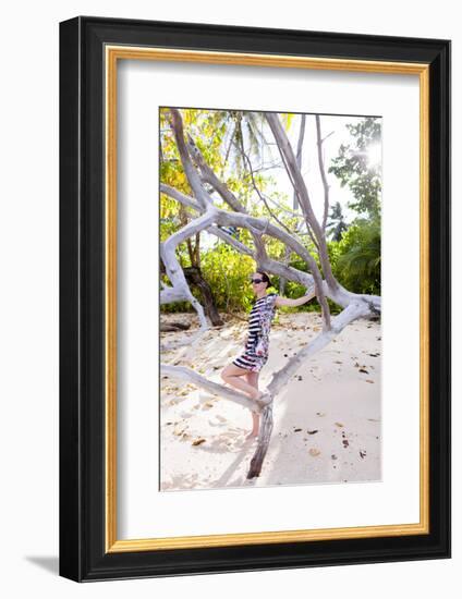 European Woman, Seychelles, Praslin, Beach Photo Shooting, Sunrise, Fashion-Harry Marx-Framed Photographic Print