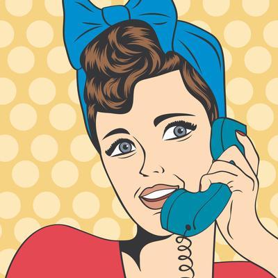 Woman Chatting on the Phone, Pop Art Illustration' Art Print - Eva Andreea  | Art.com
