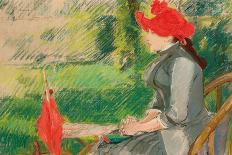 Reading in the Garden; or Woman in Red Hat, C. 1880-1882 (Pastel and Charcoal on Canvas)-Eva Gonzales-Giclee Print