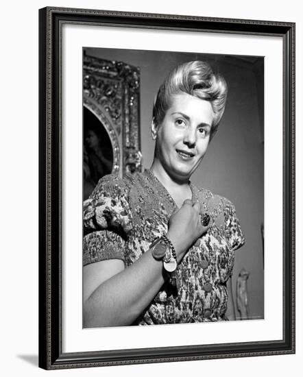 Eva Peron, Wife of Argentinean Pres. Candidate. Posing in Her Apartment-Thomas D^ Mcavoy-Framed Premium Photographic Print