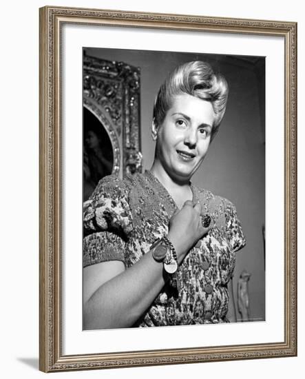 Eva Peron, Wife of Argentinean Pres. Candidate. Posing in Her Apartment-Thomas D^ Mcavoy-Framed Premium Photographic Print