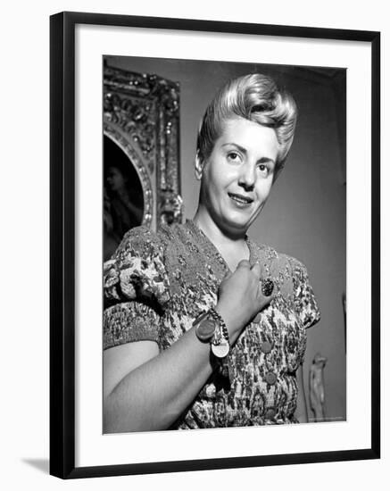 Eva Peron, Wife of Argentinean Pres. Candidate. Posing in Her Apartment-Thomas D^ Mcavoy-Framed Premium Photographic Print