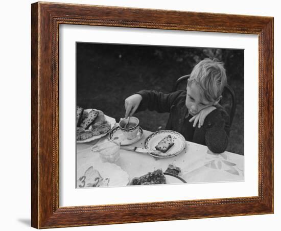 Evacuated London Child Having Tea Outdoors in the Country Where He is Living Temporarily-William Vandivert-Framed Photographic Print