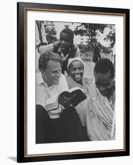 Evangelist Billy Graham Explains Bible to Waarusha Warriors-James Burke-Framed Premium Photographic Print