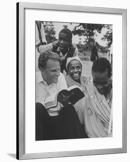 Evangelist Billy Graham Explains Bible to Waarusha Warriors-James Burke-Framed Premium Photographic Print