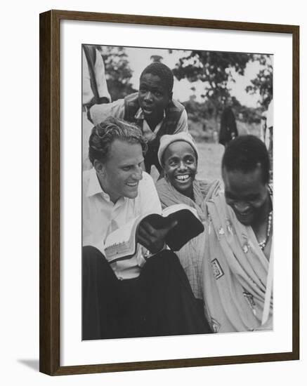 Evangelist Billy Graham Explains Bible to Waarusha Warriors-James Burke-Framed Premium Photographic Print