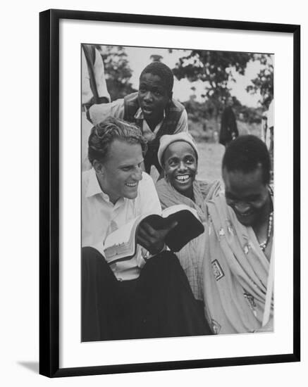 Evangelist Billy Graham Explains Bible to Waarusha Warriors-James Burke-Framed Premium Photographic Print