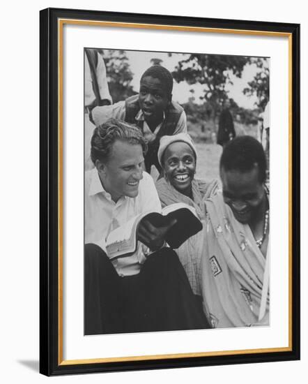 Evangelist Billy Graham Explains Bible to Waarusha Warriors-James Burke-Framed Premium Photographic Print