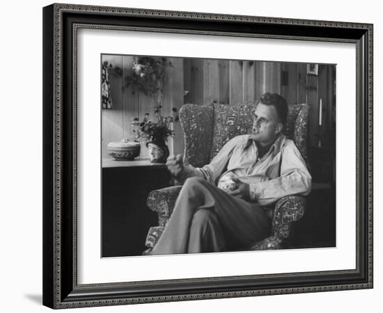 Evangelist, Billy Graham, Sitting in Easy Chair, Talking, in His Home-Ed Clark-Framed Photographic Print